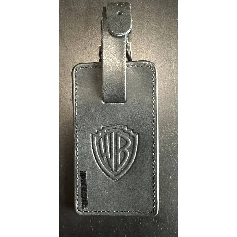 Rare Warner Brothers studios WB promotional crew leather luggage tag Black